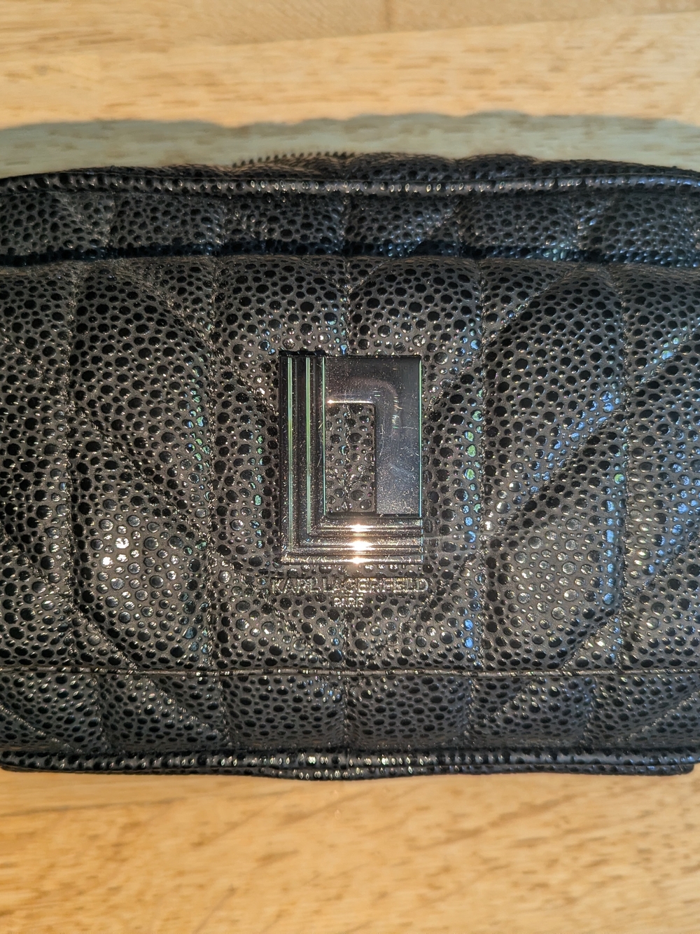 Karl Lagerfeld Paris Quilted Crossbody Bag – Black Caviar-Textured Leather